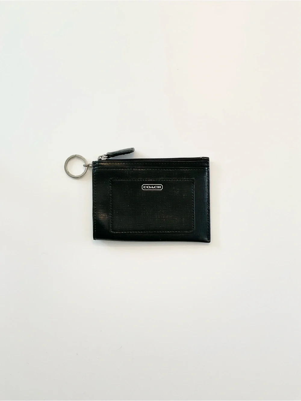Coach‎ Darcy Black Crossgrain Saffiano Leather Keyring Card Case Wallet